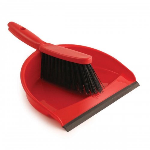Red Plastic Dustpan and Broom Set